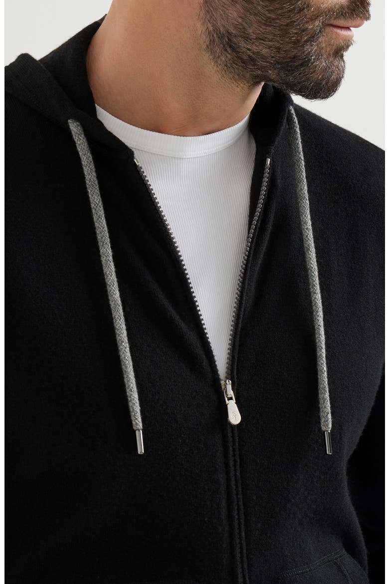 Cashmere sweatshirt-style cardigan with hood, Alternate, color, Black