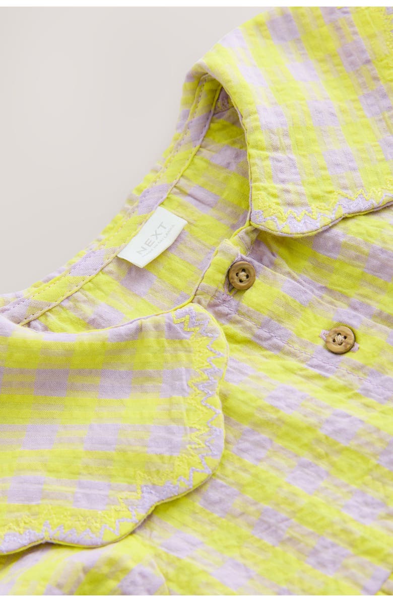 NEXT Kids' Scalloped Collar Gingham Seersucker Dress, Alternate, color, Yellow