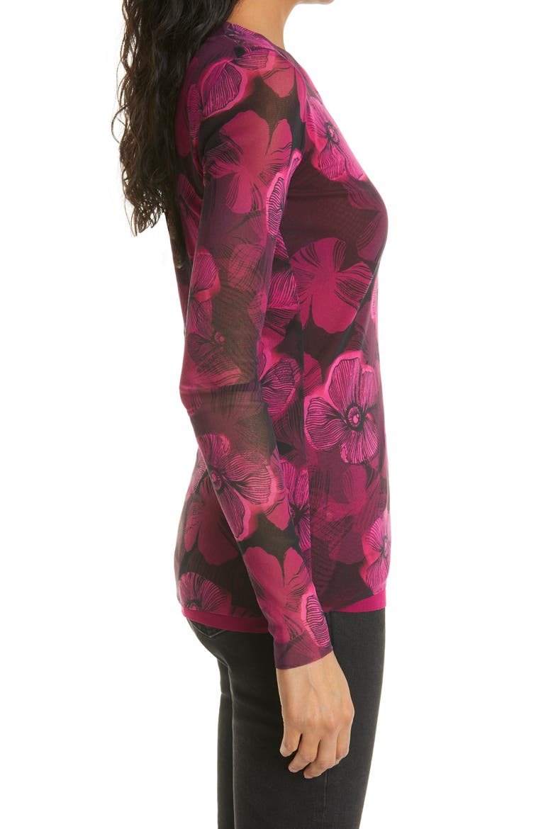 Floral V-Neck Mesh Top, Alternate, color, BEGONIA