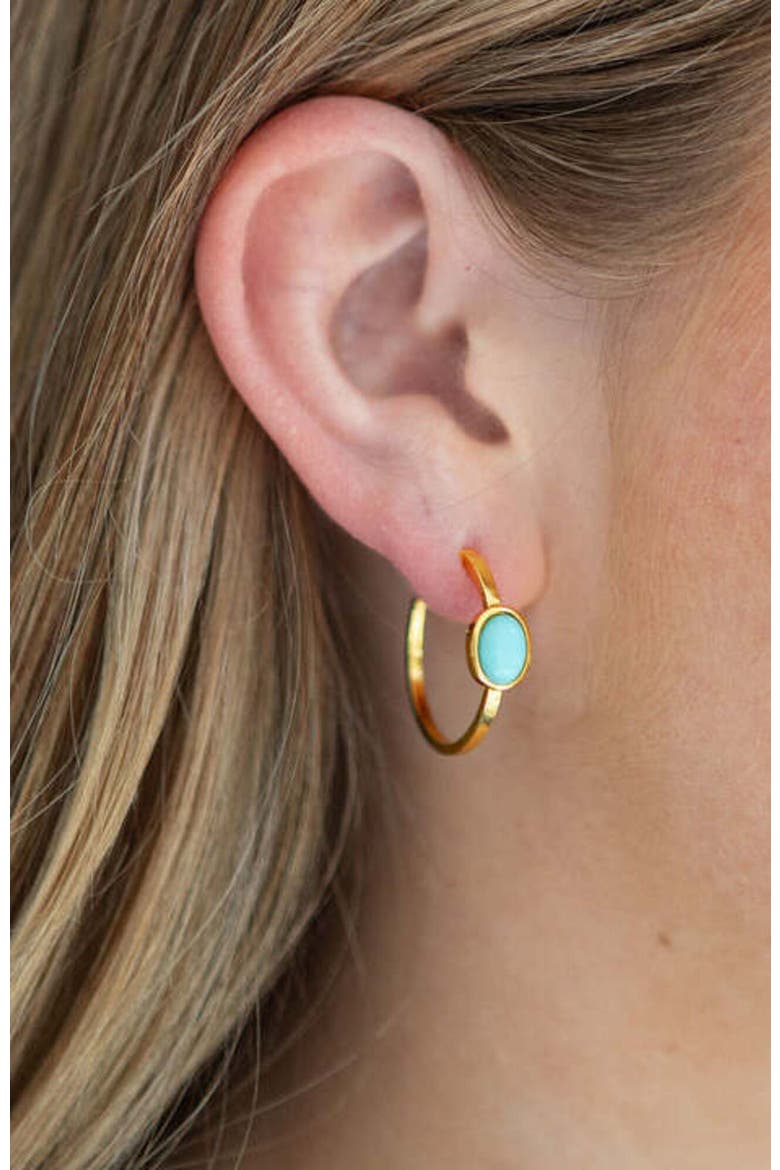 Turquoise Oval Mini Hoops, Alternate, color, Blue-Green