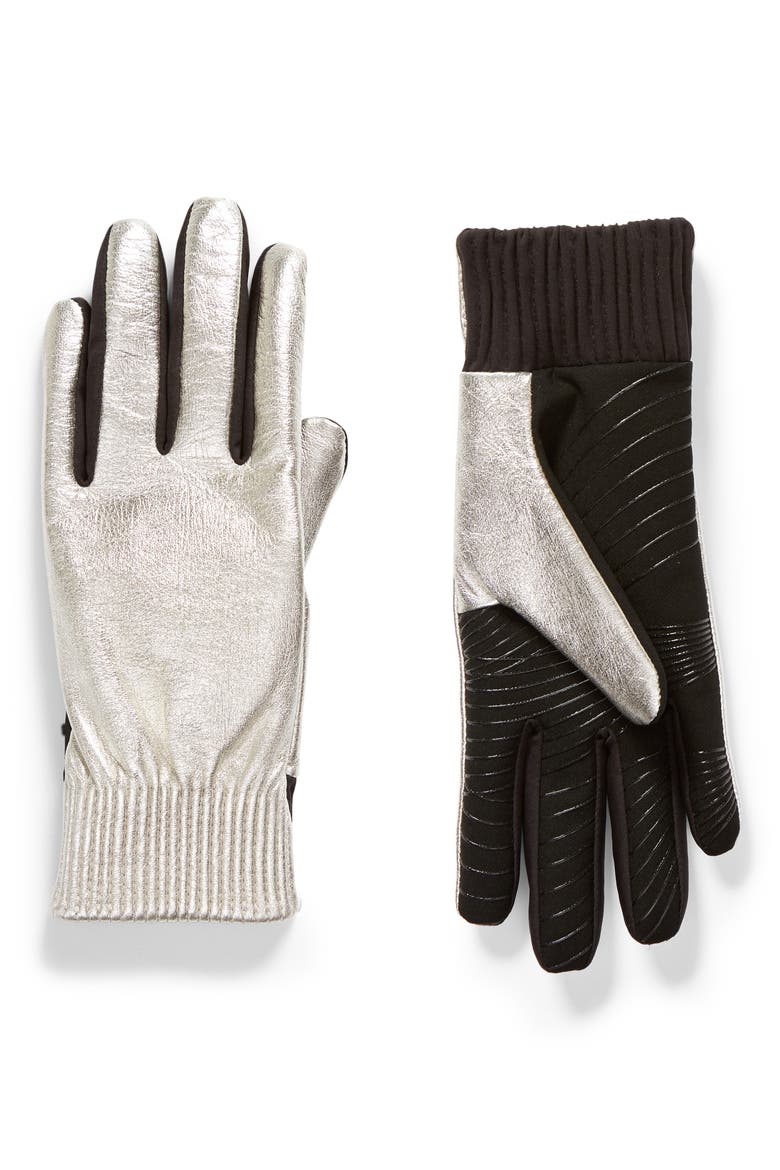 Leather Touchscreen Compatible Gloves, Main, color, METALLIC PEWTER