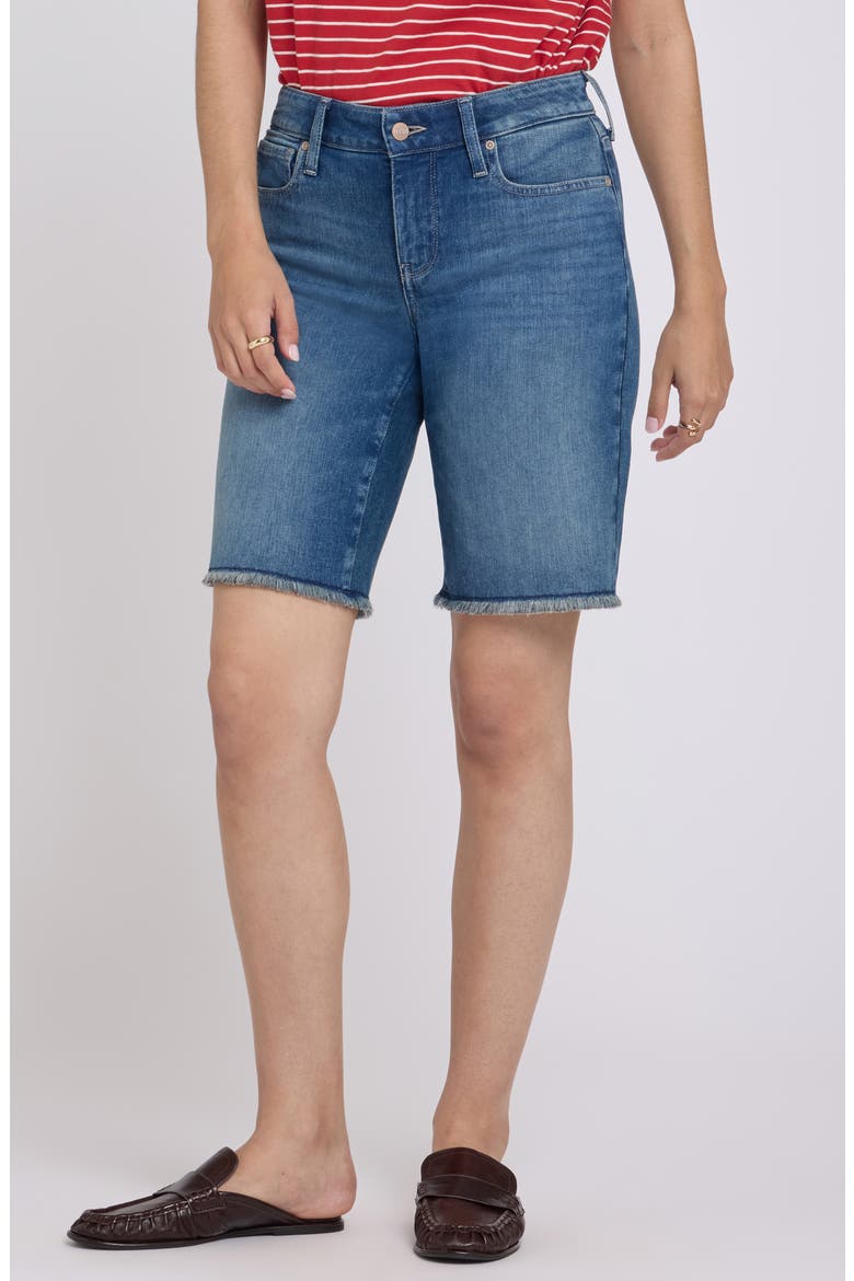 Lilly Frayed Relaxed Long Denim Shorts, Main, color, BREEZY PALMS