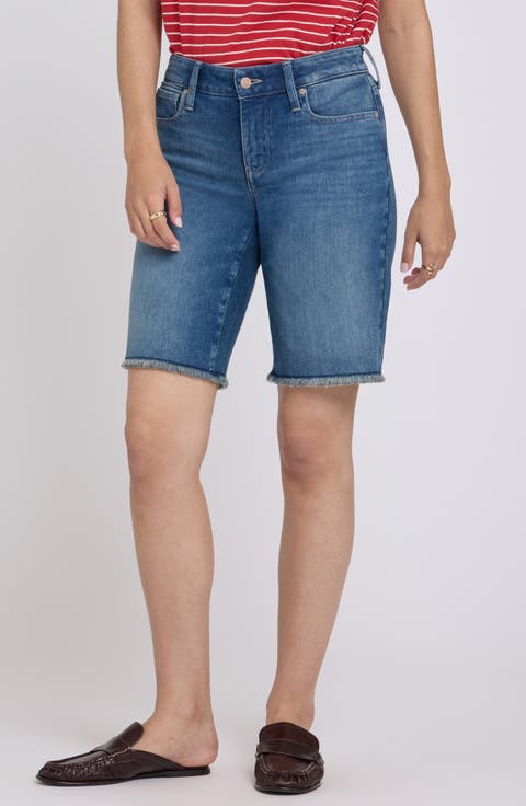 NYDJ Lilly Frayed Relaxed Long Denim Shorts (Regular & Petite)