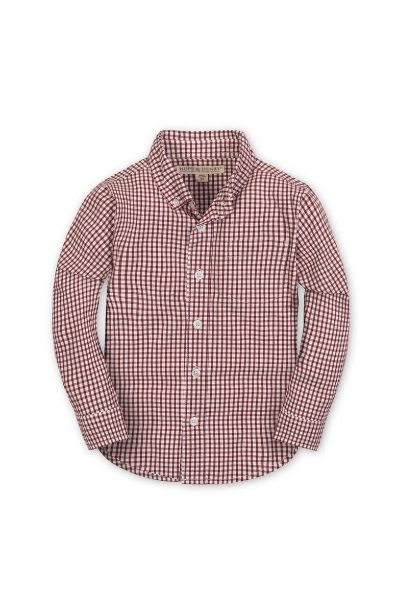 Hope & Henry Boys' Organic Stretch Poplin Shirt, Kids, Main, color, Dark Red Check