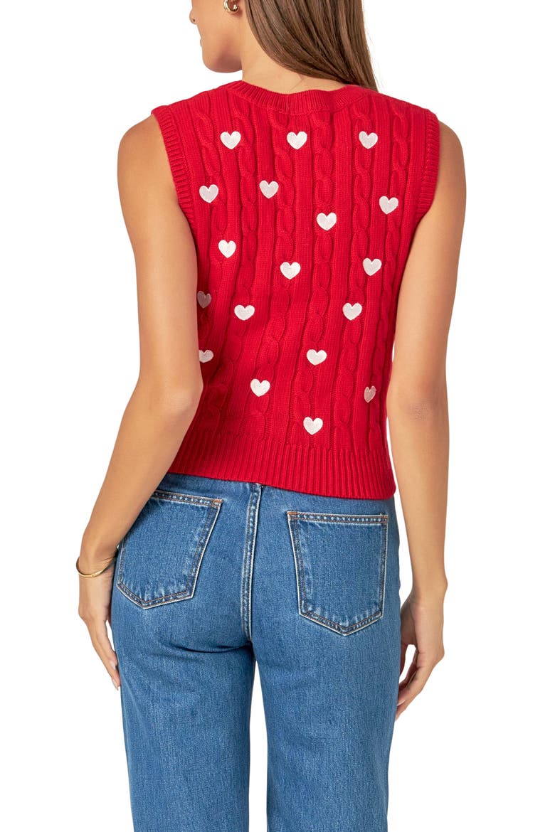 Heart Embroidered Sleeveless Cable Sweater, Alternate, color, RED