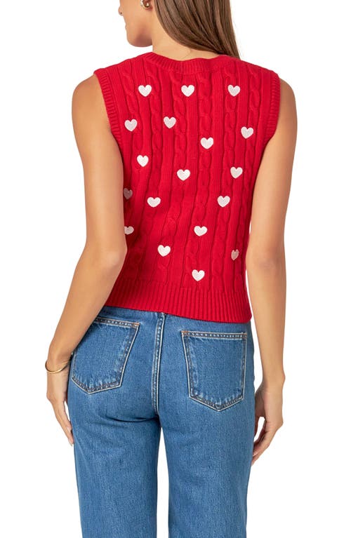 English Factory Heart Embroidered Sleeveless Cable Sweater In Red
