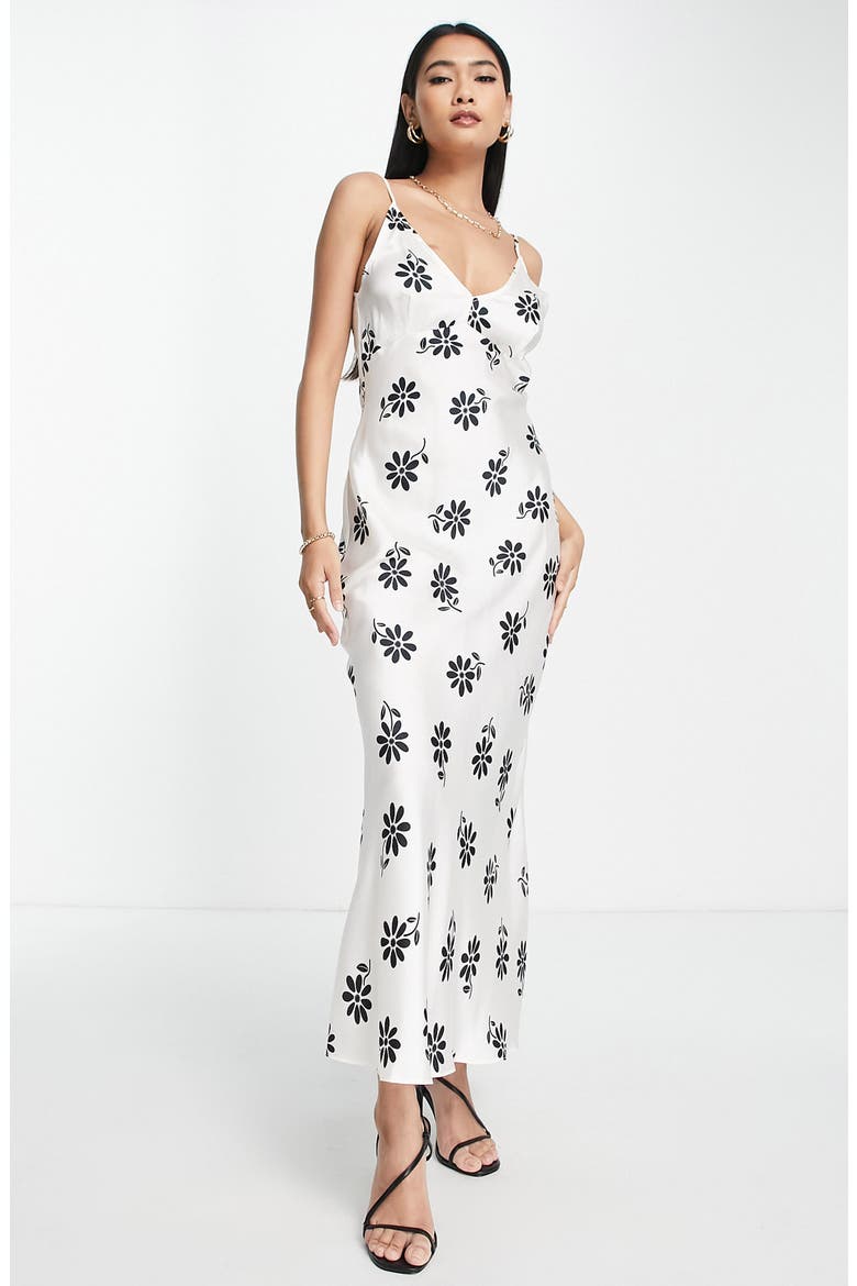 Floral Satin Maxi Slipdress, Main, color, WHITE MULTI