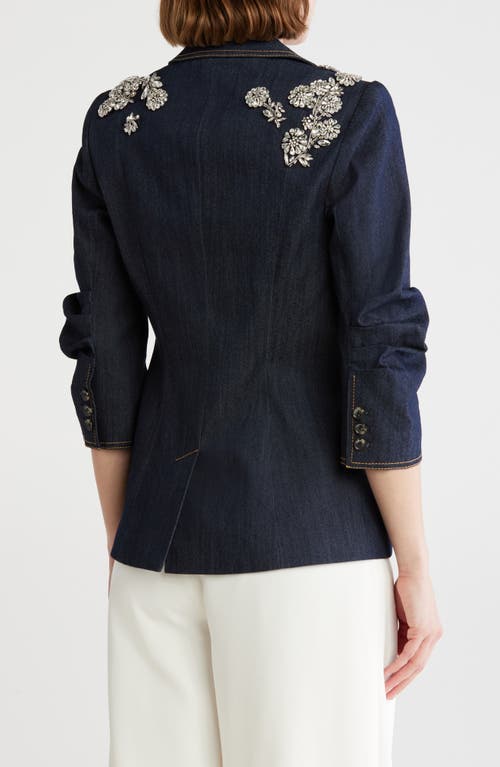 Cinq À Sept Khloe Crystal Chrysanthemum Denim Blazer