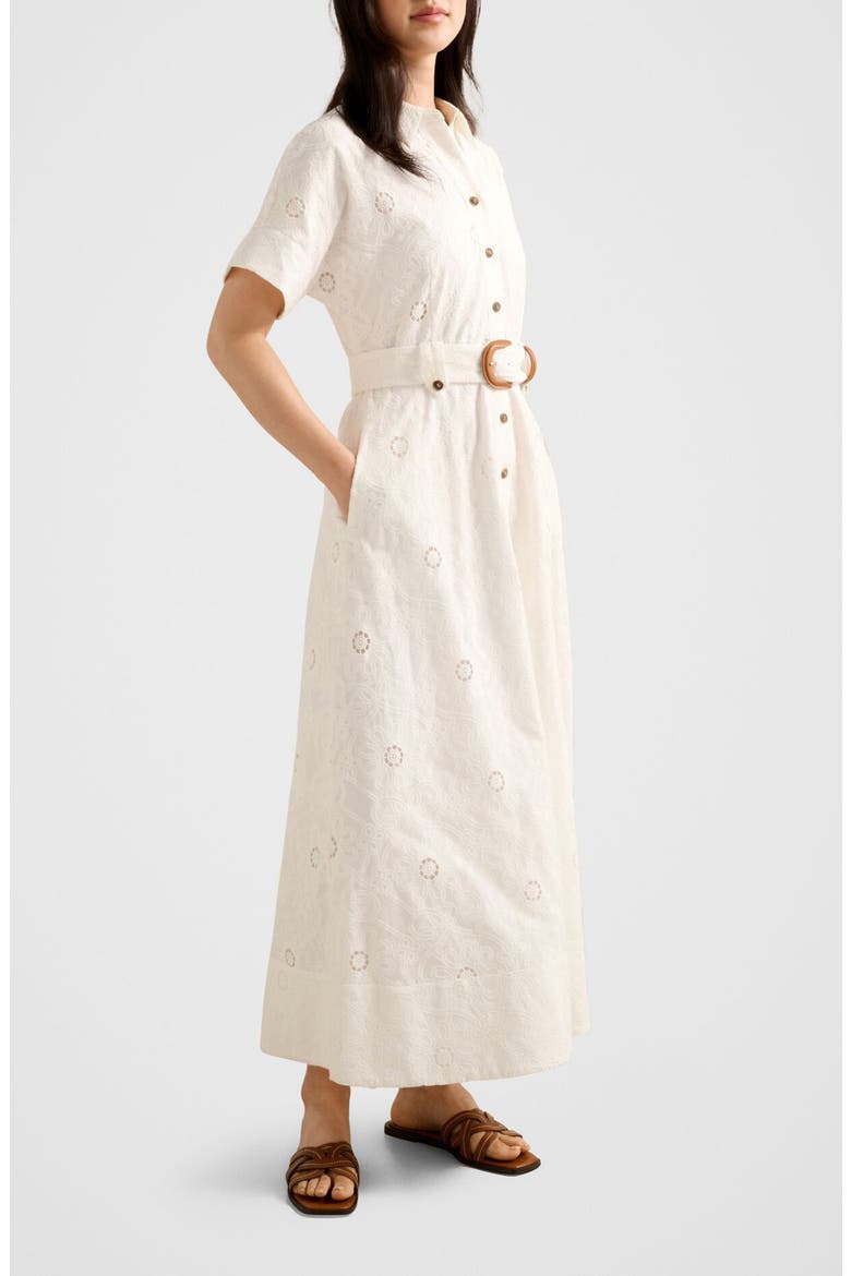 Valeria Broderie Cotton Maxi Shirtdress, Alternate, color, PORCELAIN