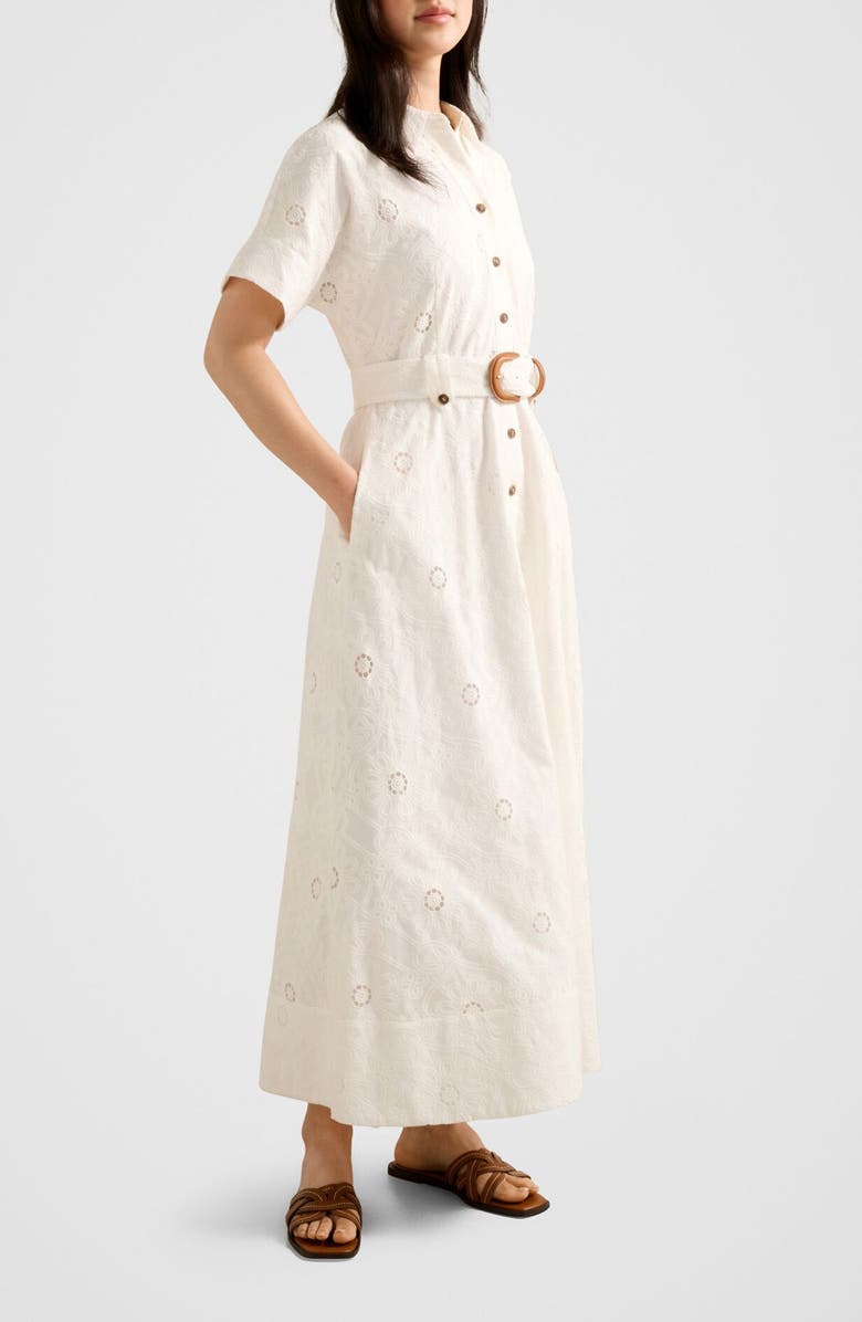 Ever New Valeria Broderie Cotton Maxi Shirtdress, Alternate, color, Porcelain