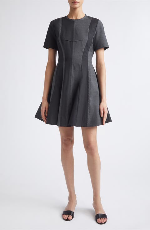 Paneled Tropical Wool Fit and Flare Minidress