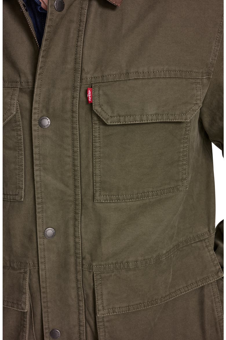 Corduroy Collar Cotton Canvas Jacket, Alternate, color, OLIVE TREE