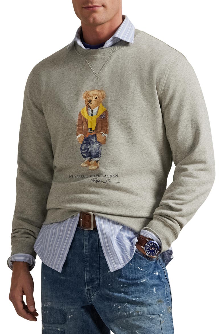 Polo Bear Graphic Sweatshirt, Main, color, LOFT HEATHER/ HERITAGE BEAR