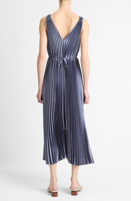 Shop Vince Hand Smocked Pleated Sleeveless Midi Dress In Mauve Thistle