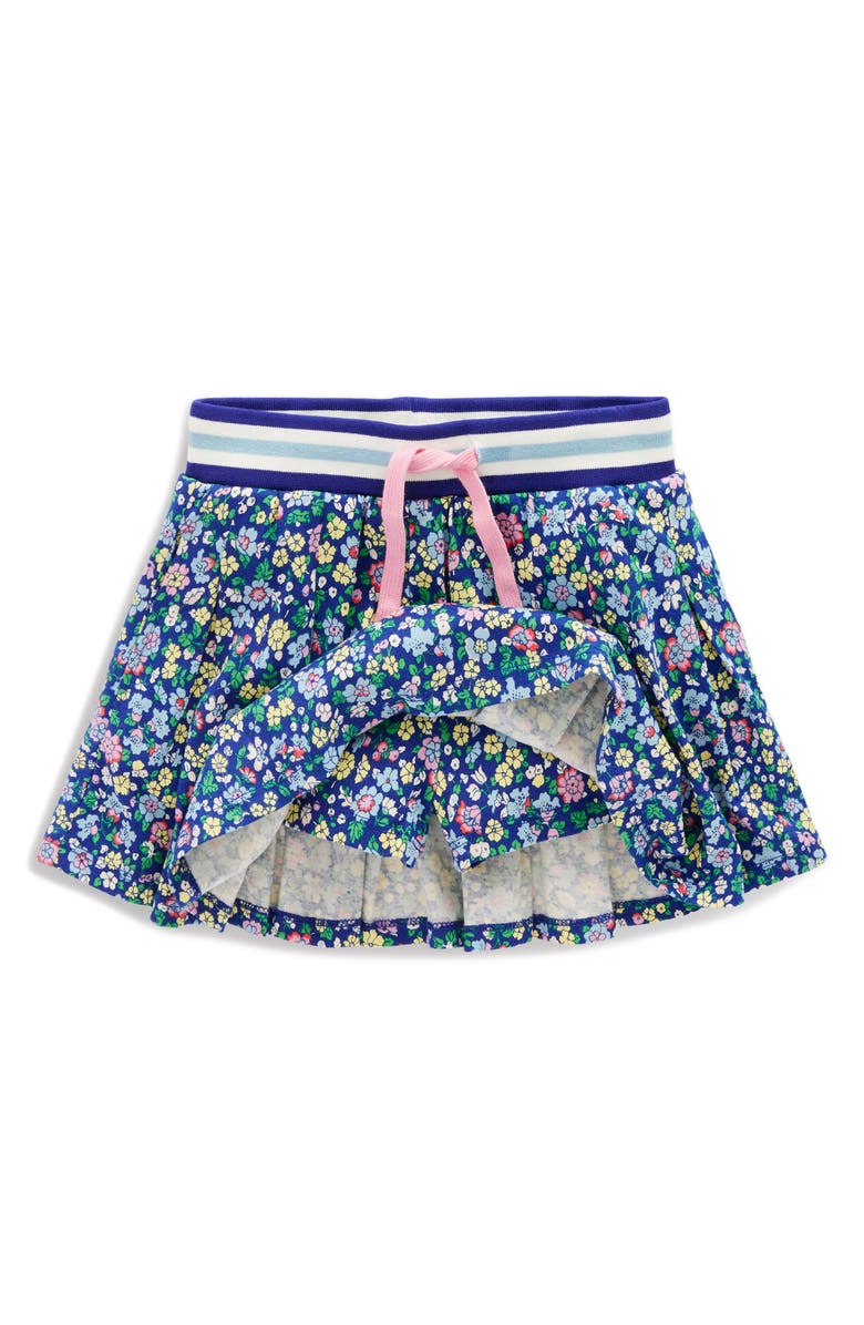 Mini Boden Kids' Floral Pleated Cotton Skort, Alternate, color, Sapphire Blue Nautical Floral