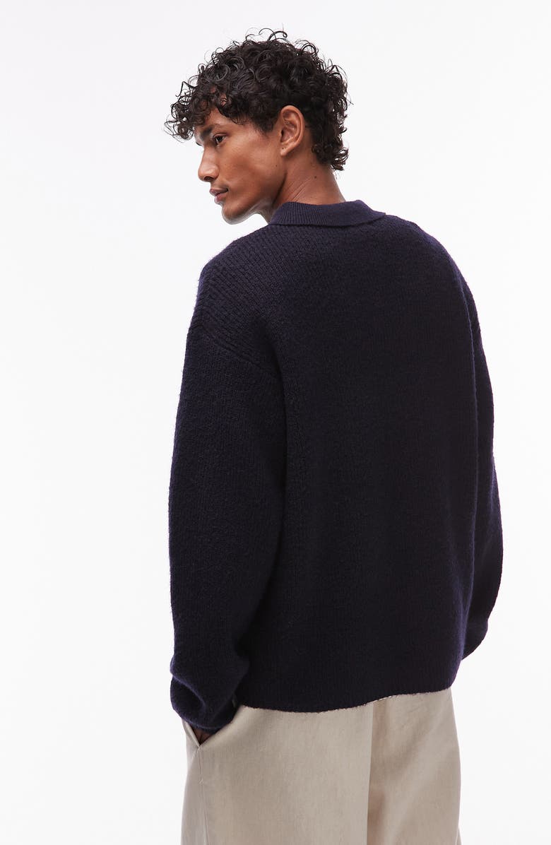 Topman Oversize Long Sleeve Sweater Polo, Alternate, color, Navy