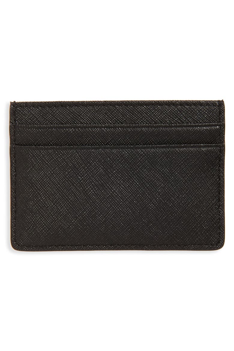 'Robinson' Slim Saffiano Leather Card Case, Alternate, color, BLACK