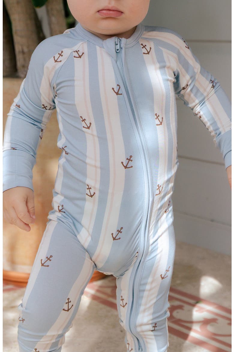 Anchored Stripe Zipper Romper, Alternate, color, Anchored Stripe