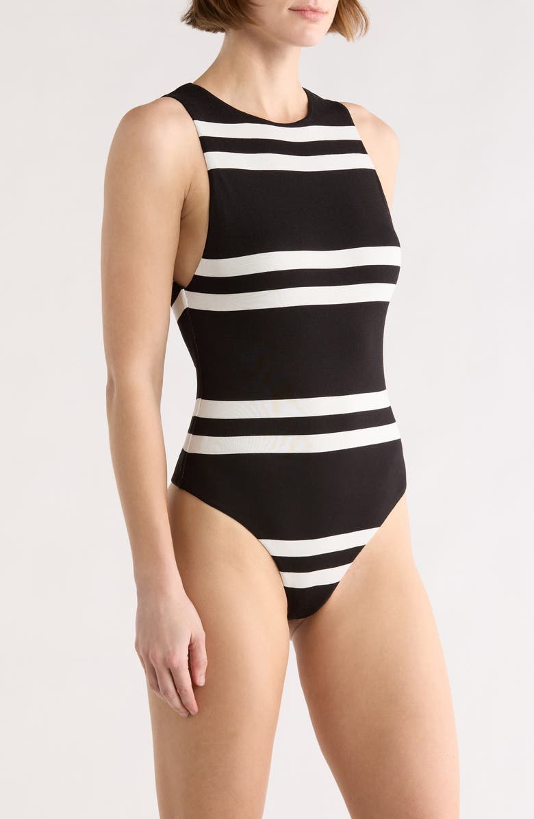Alice + Olivia Rothy Stripe Bodysuit, Alternate, color, Paddleboard Stripe Black/ Ecru
