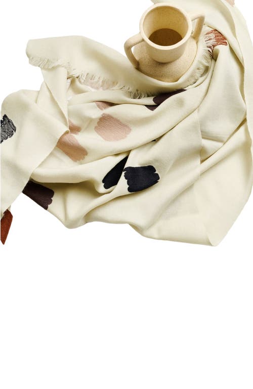 Studio Variously Dahlia Hand Embroidered Hand Woven Scarf In White