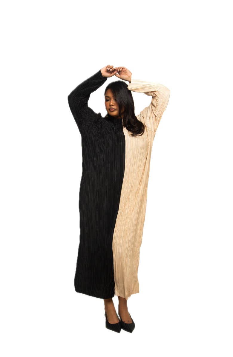 FASHION-SZN CURVE Colour block Midaxi Dress, Alternate, color, Black