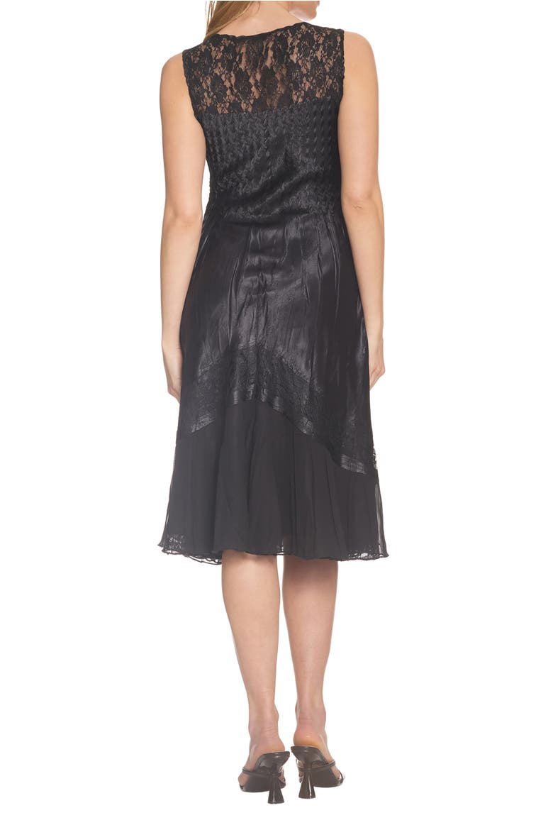 Lace Trim Charmeuse & Chiffon Tiered Dress with Jacket, Alternate, color, Black