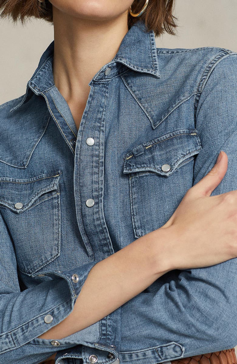 Polo Ralph Lauren Western Denim Snap-Up Shirt, Alternate, color, 