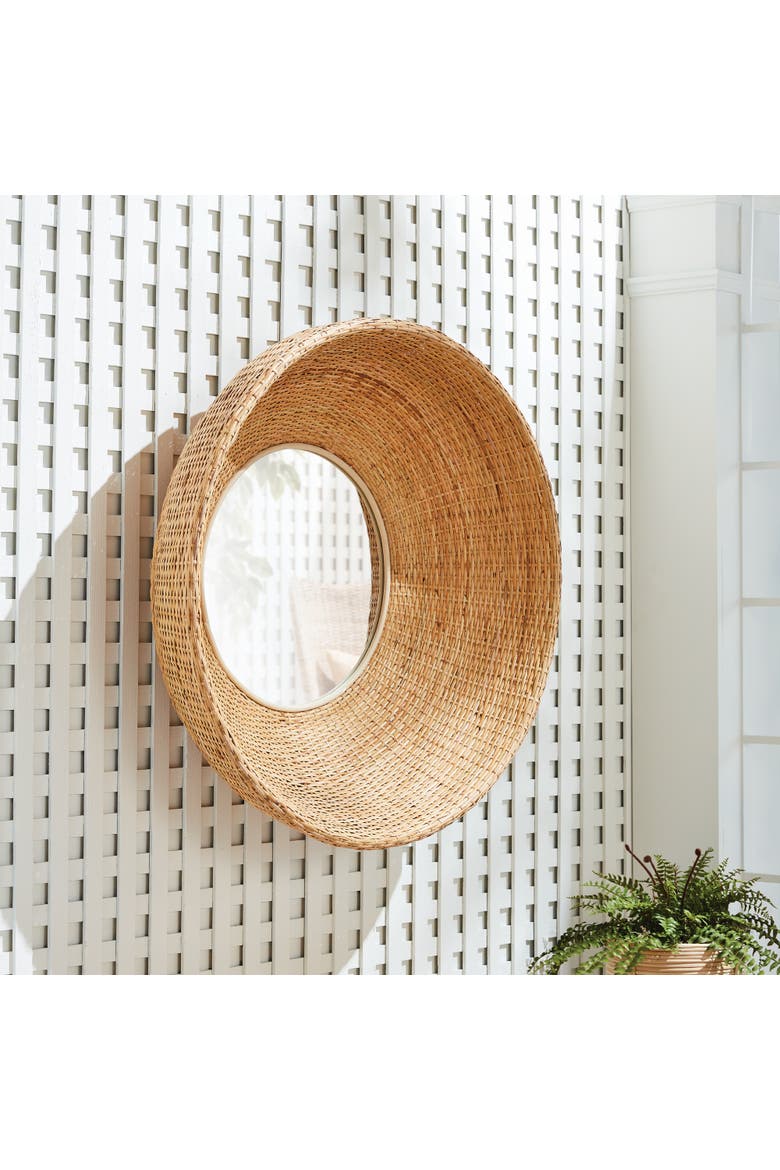 Shyla Natural Framed Round Decorative Wall Mirror, Alternate, color, Yellow