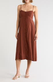 Lush Button Down A-Line Midi Dress