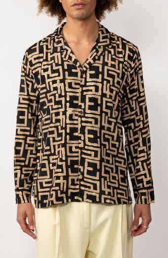 Raga Man Ishaan Metalic Geo Print Camp Collar Button-Up Shirt