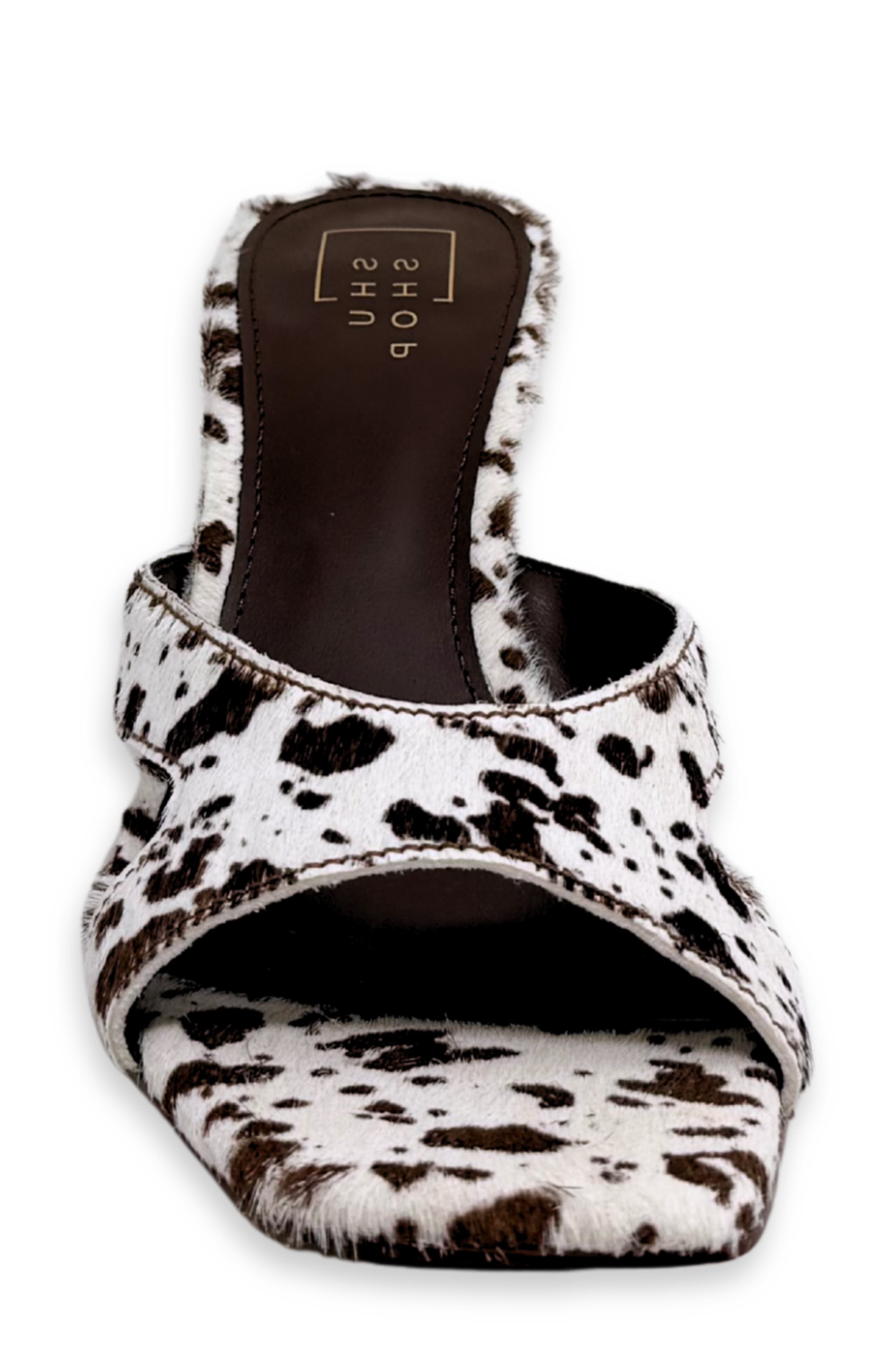 Fargo Slide Sandal, Alternate, color, COW PRINT CALF HAIR