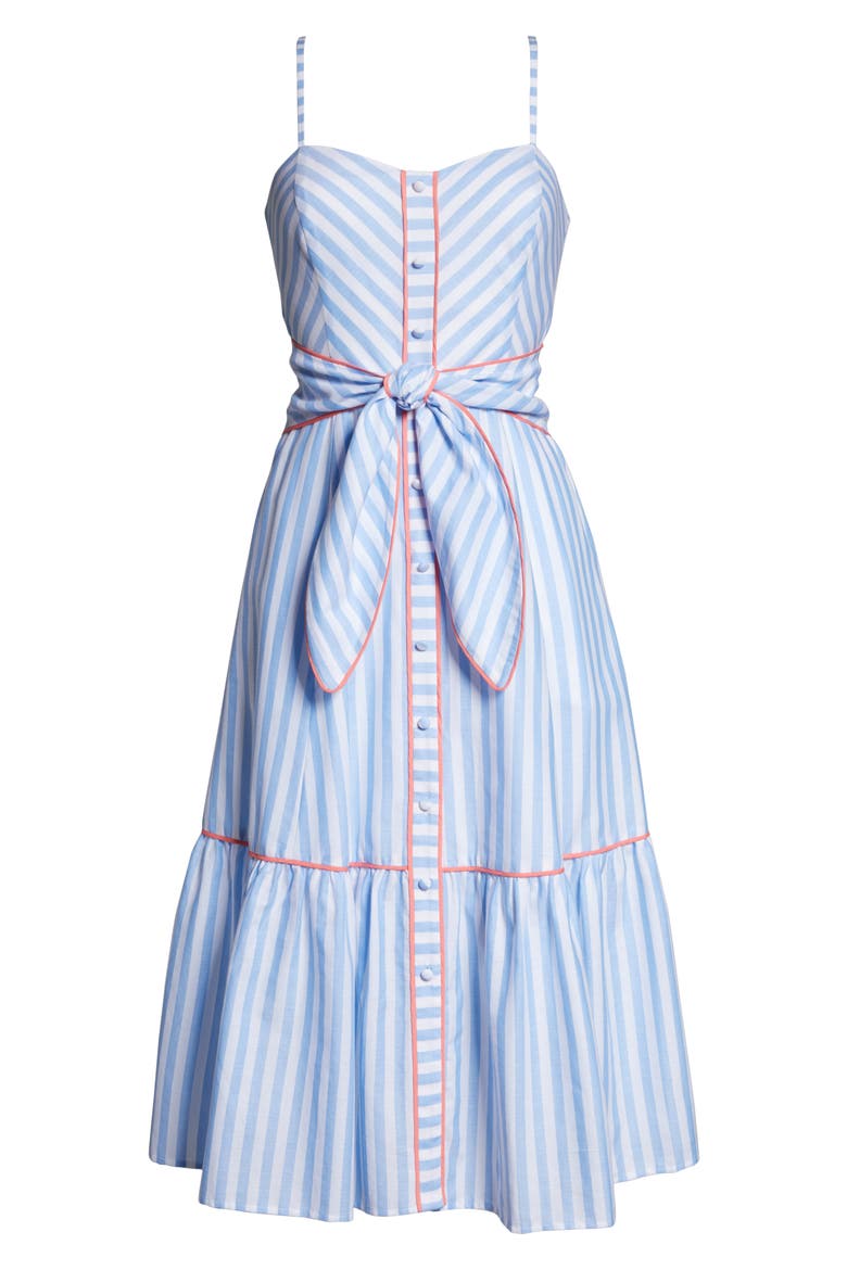 Stripe Piped Cotton Sundress, Alternate, color, BLUE/ WHITE