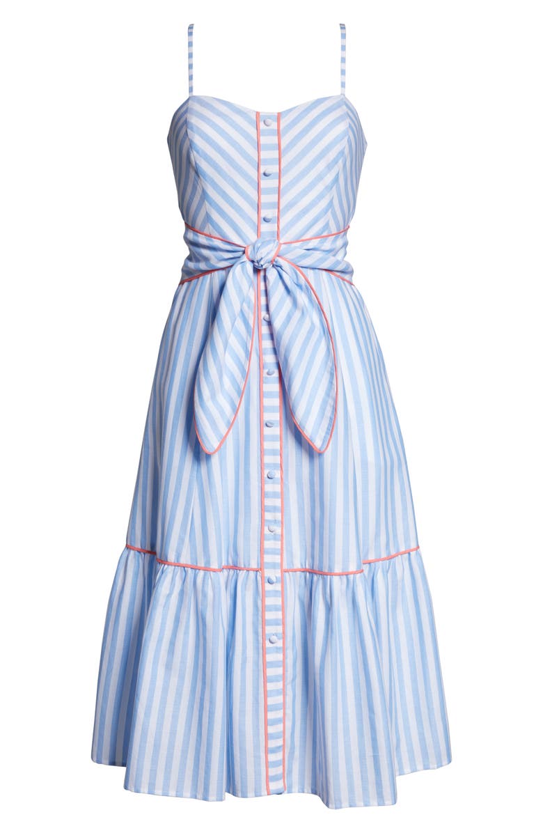 Eliza J Stripe Piped Cotton Sundress, Alternate, color, 