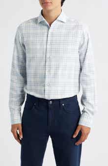 Emanuel Berg Modern Fit Plaid Cotton Flannel Dress Shirt