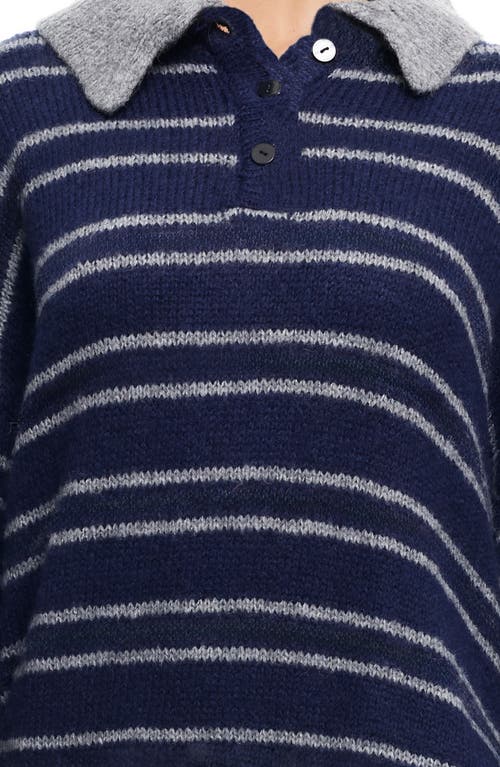 Shop Lioness Rising Sun Stripe Polo Sweater In Navy
