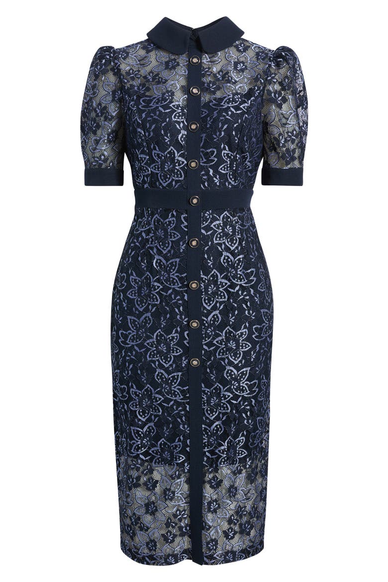 Lace & Crepe Shirtdress, Alternate, color, NAVY