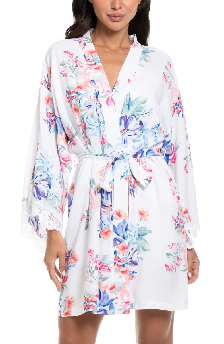 In Bloom by Jonquil Carter Lace Trim Satin Wrap, Main, color, Ivory