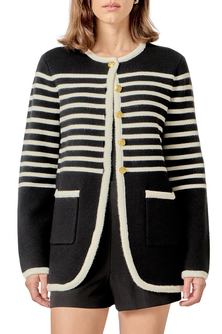 Stripe Cardigan, Main, color, BLACK/ CREAM