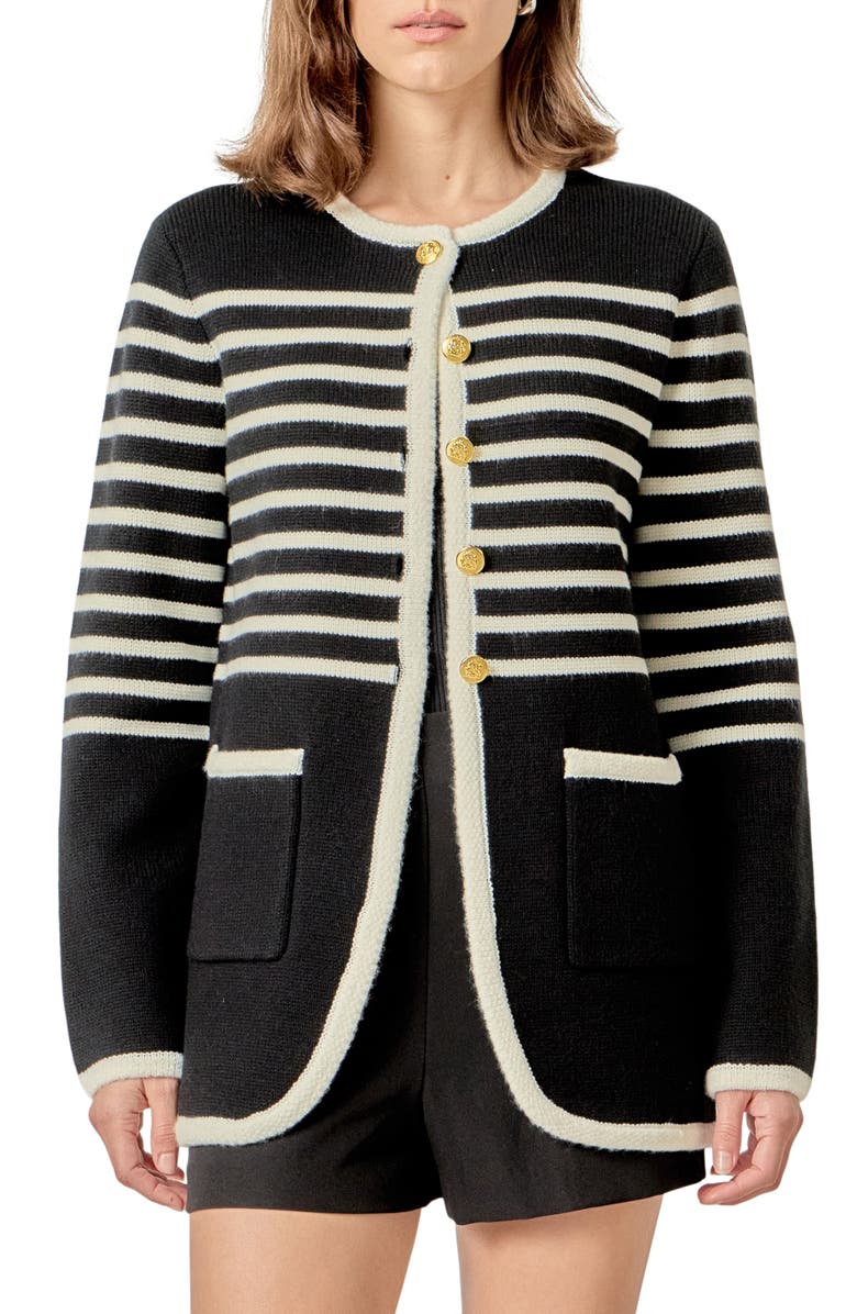 English Factory Stripe Cardigan, Main, color, Black/ Cream