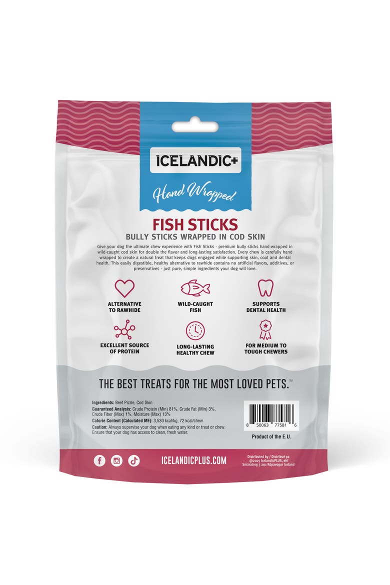 Fish Sticks - Bully Stick Wrapped In Cod Skin 5 Pack, 6" - Dog Treats, Alternate, color, Multicolored