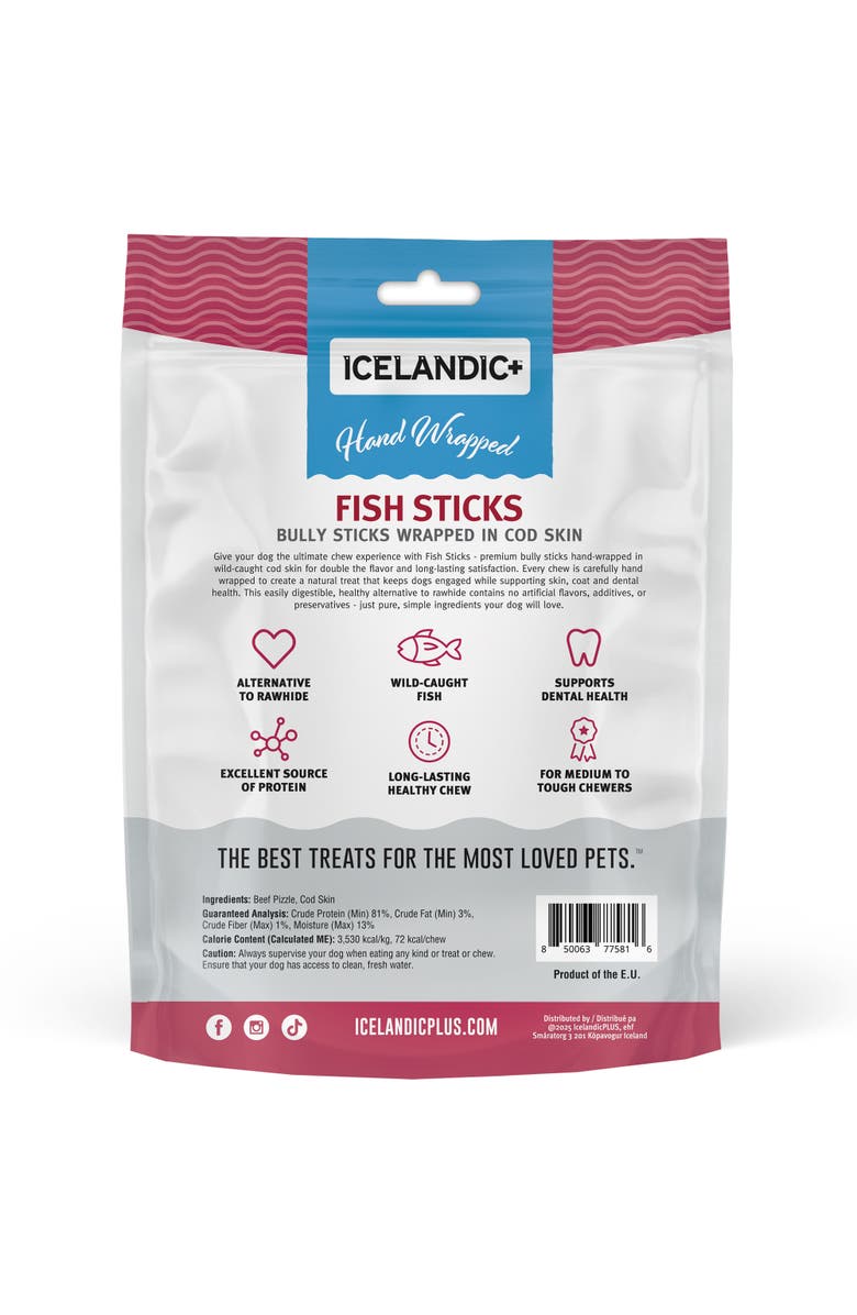 ICELANDIC+ Fish Sticks - Bully Stick Wrapped In Cod Skin 5 Pack, 6" - Dog Treats, Alternate, color, Multicolored