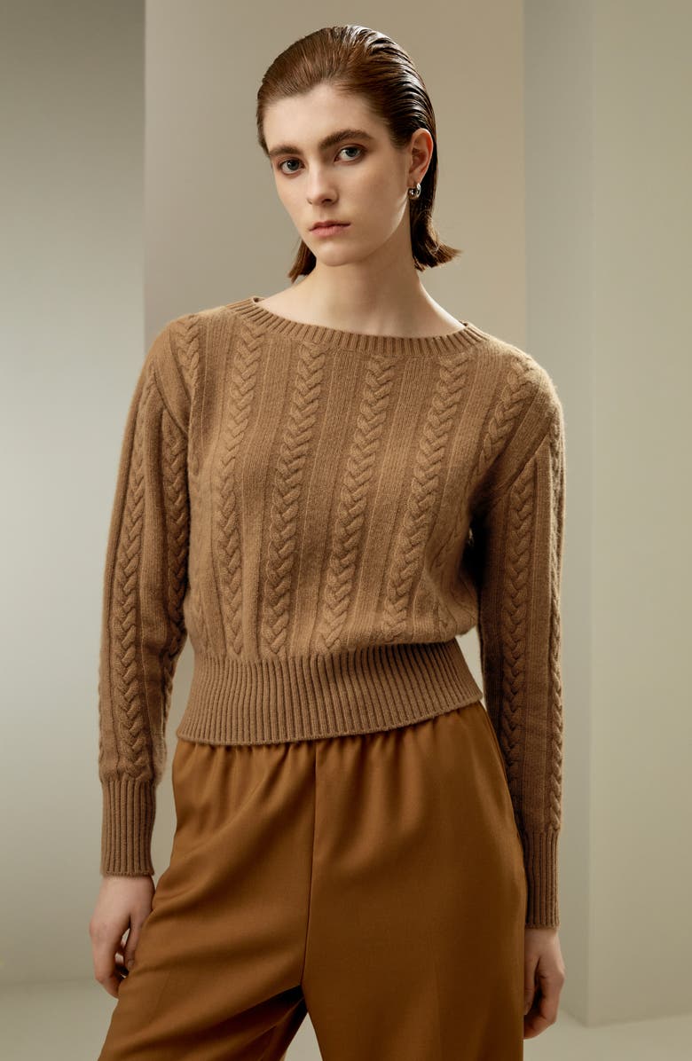 Lilysilk Pure Cashmere Drop Shoulder Crew Neck Sweater for Women, Alternate, color, Toffee