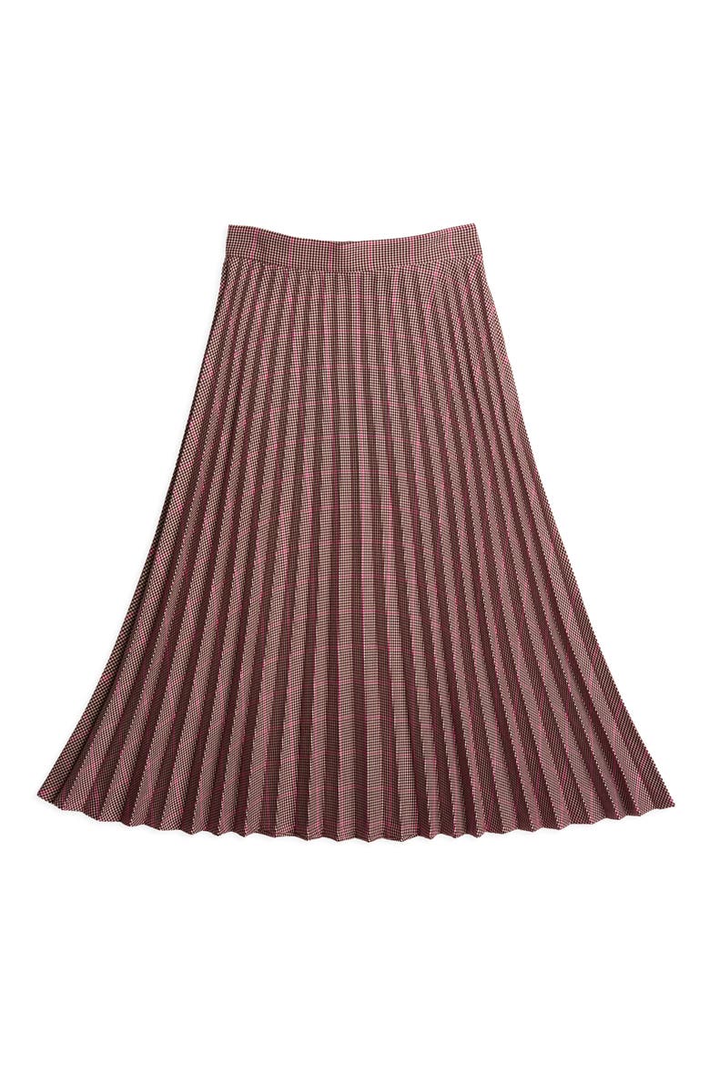 Houndstooth Pleated Midi Skirt, Alternate, color, DEEP CLARET