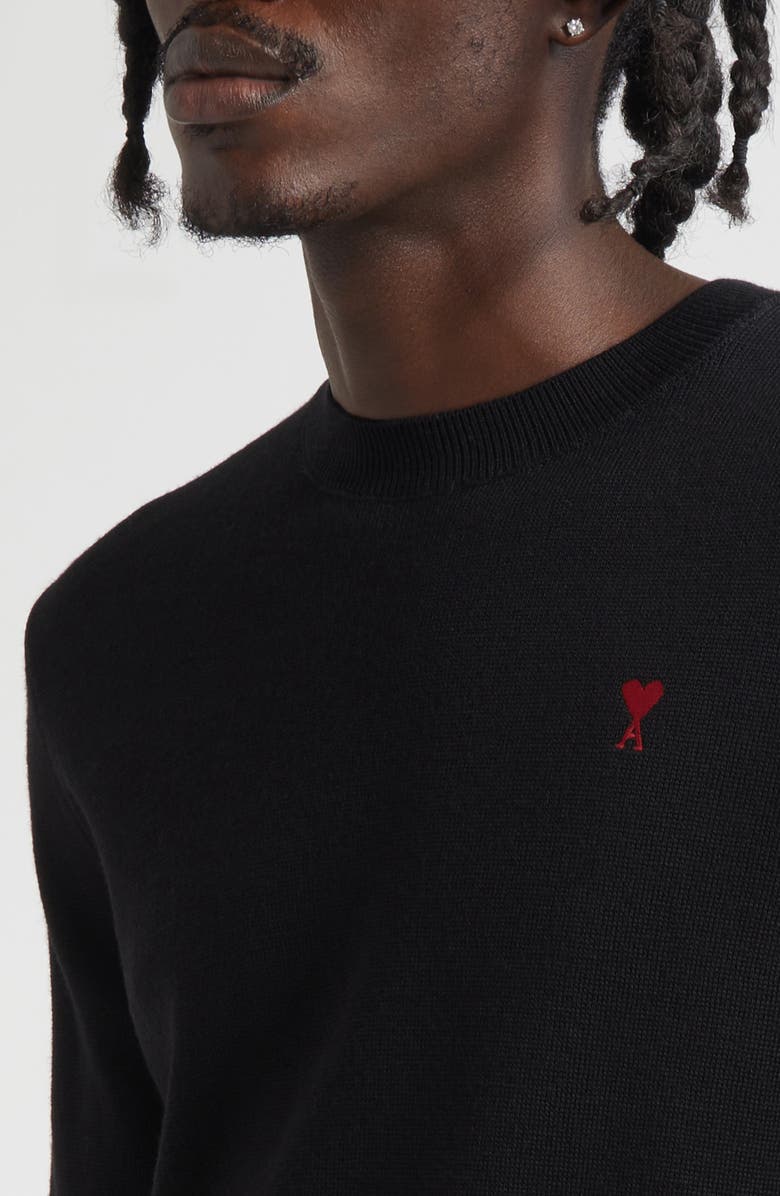 AMI PARIS Ami de Coeur Wool Crewneck Sweater, Alternate, color, 009 Noir/Rouge
