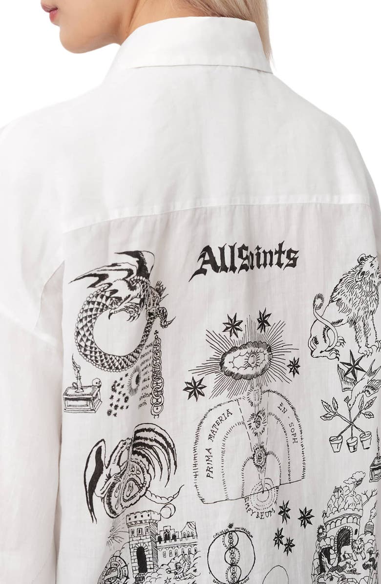 AllSaints Sparrow Logo Graphic Woven Shirt, Alternate, color, White