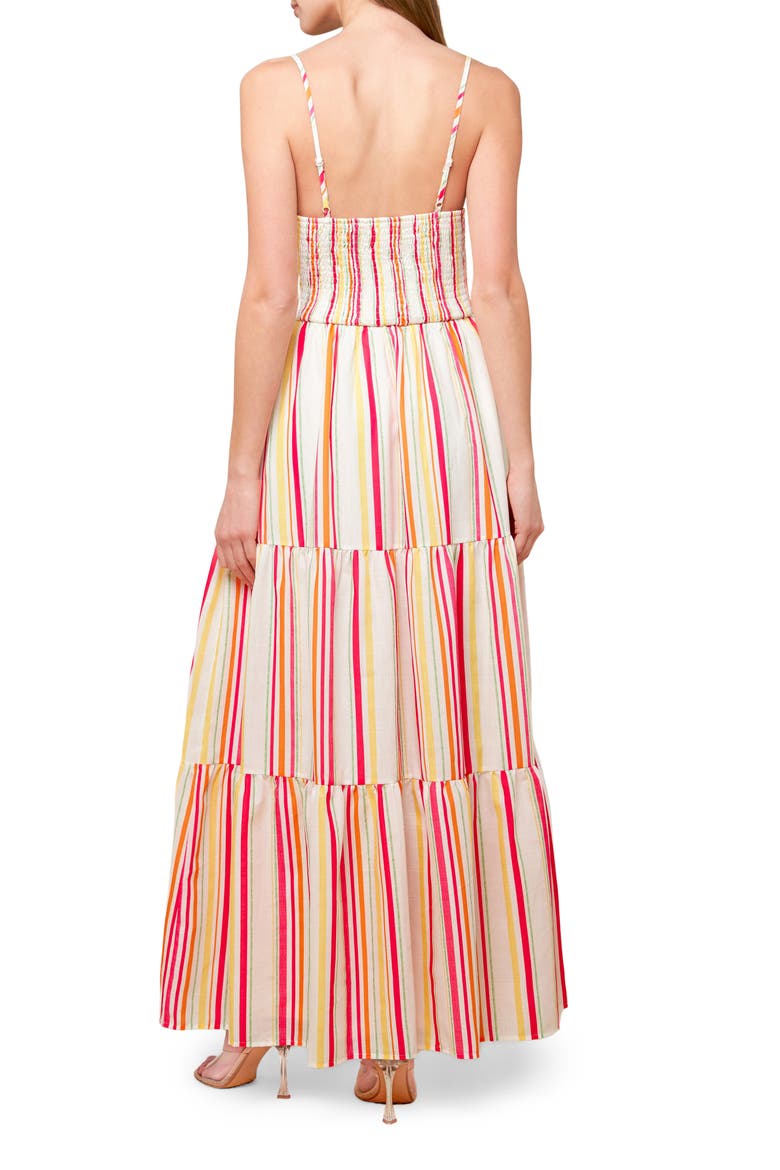 Stripe Tie Front Tiered Maxi Dress, Alternate, color, IVORY FUCHSIA