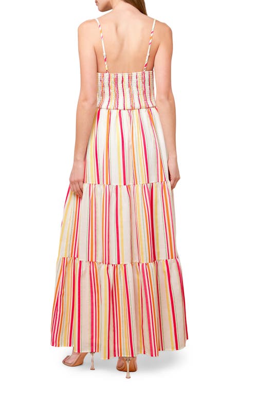 Flying Tomato Stripe Tie Front Tiered Maxi Dress In Ivory Fuchsia