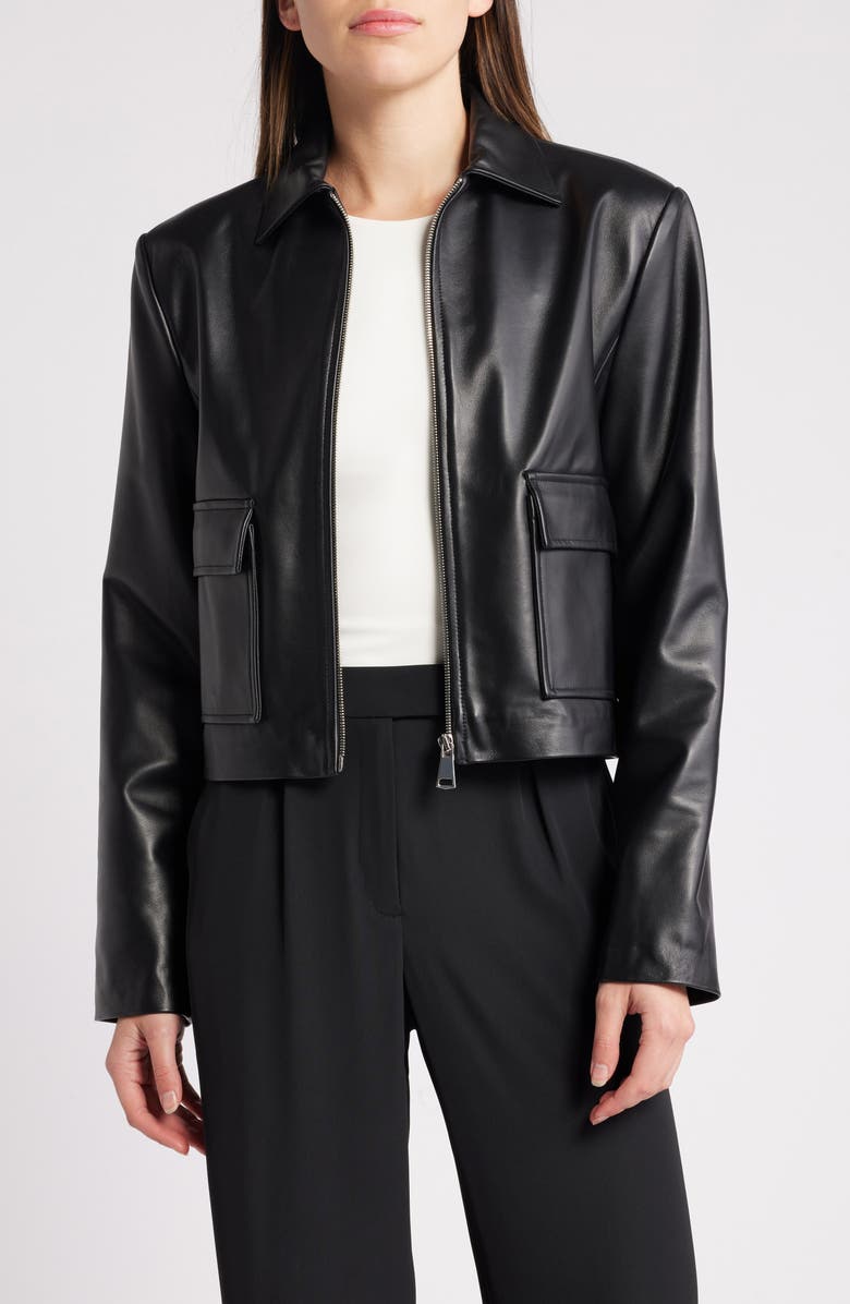 RUE SOPHIE Pri Crop Leather Jacket, Main, color, 