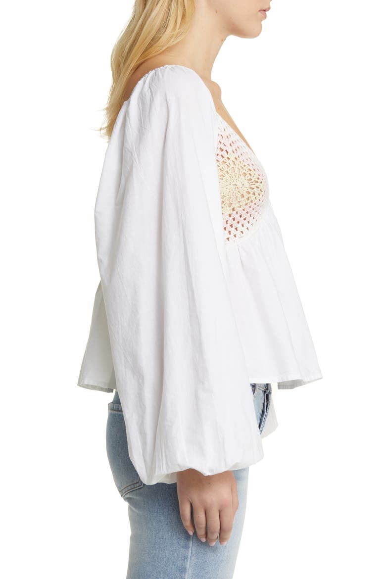Crochet Inset Balloon Sleeve Cotton Blouse, Alternate, color, WHITE MULTI