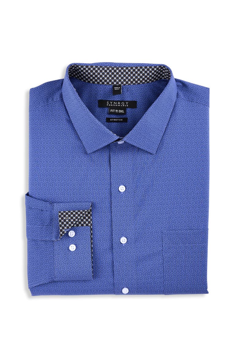 Big & Tall Geometric Performance Dress Shirt, Main, color, BLUE